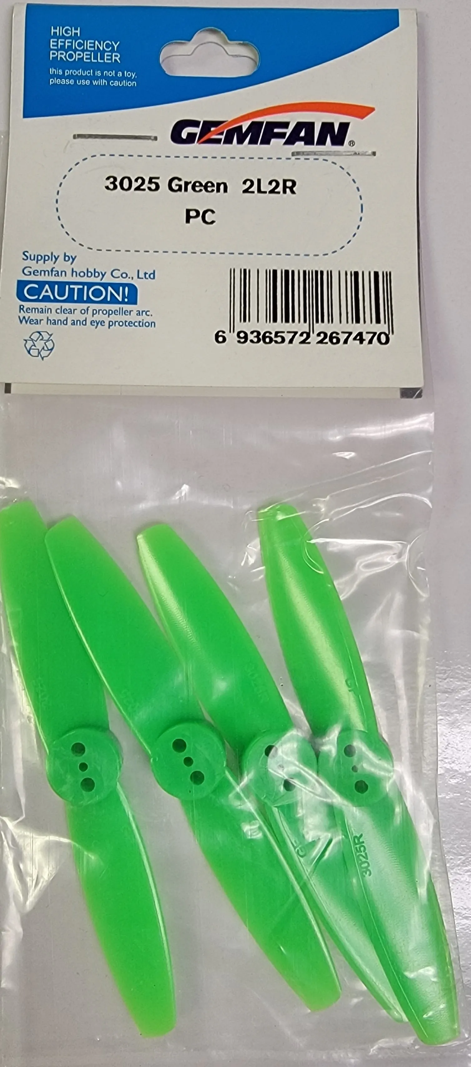 Gemfan Glass Filled Nylon 2 Bladed Propellers Green 3025