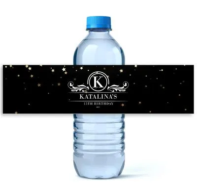 Gold Starry Night Water Bottle Labels