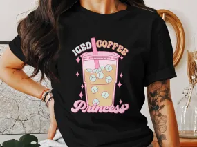 Iced Coffee Princess T-Shirt, Cute Coffee Lover Shirt, Vintage Style Coffee Tee, Trendy Beverage Graphic Top, Casual Wear