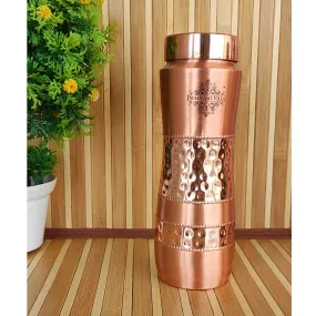 Indian Art Villa Pure Copper Water Bottle With Half Lacquer Hammered Champion Design,  Drinkware & Storage Purpose, Ayurvedic Health Benefits