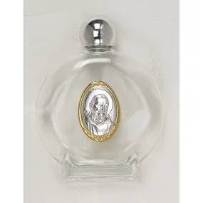 Large 4 oz Saint/Padre Pio Glass Holy Water Bottle with Two Tone Medal