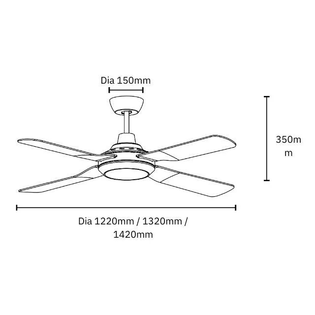 Martec Discovery II 1320mm Ceiling Fan with LED Light Matt Black