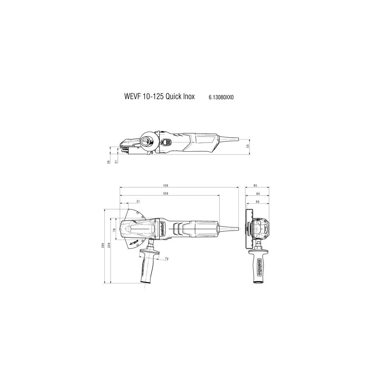 Metabo WEVF 10-125 Quick Inox 5" Flat-Head Angle Grinder - 613080420