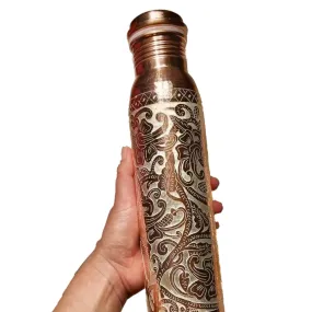 Mexican Copper 1 L / 33 oz. Water Bottle- Silver Flower