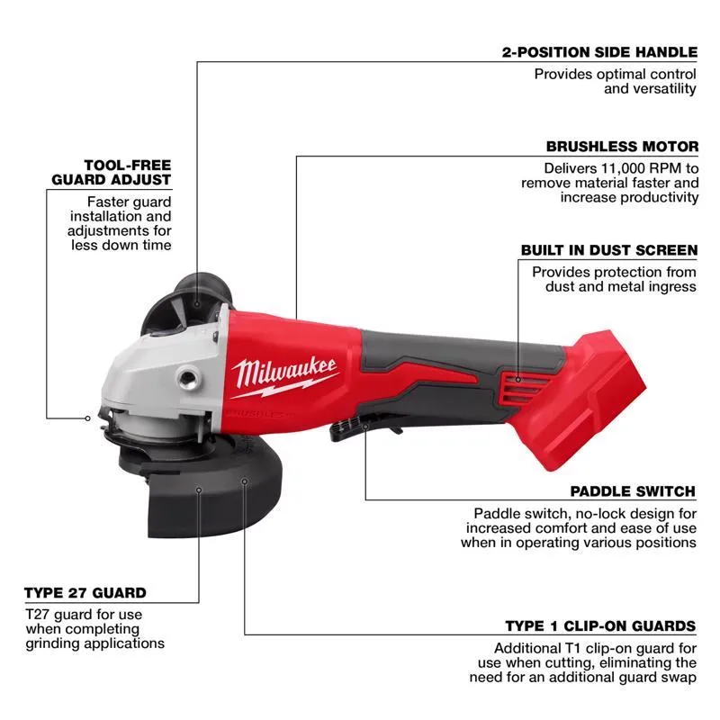 Milwaukee M18 Cordless 4-1/2 to 5 in. Cut-Off/Angle Grinder Tool Only