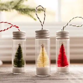 Miniature Bottle Brush Tree Christmas Ornament Set