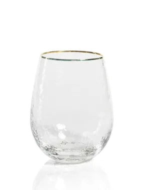 Negroni Hammered Stemless Wine Glass with Gold Rim