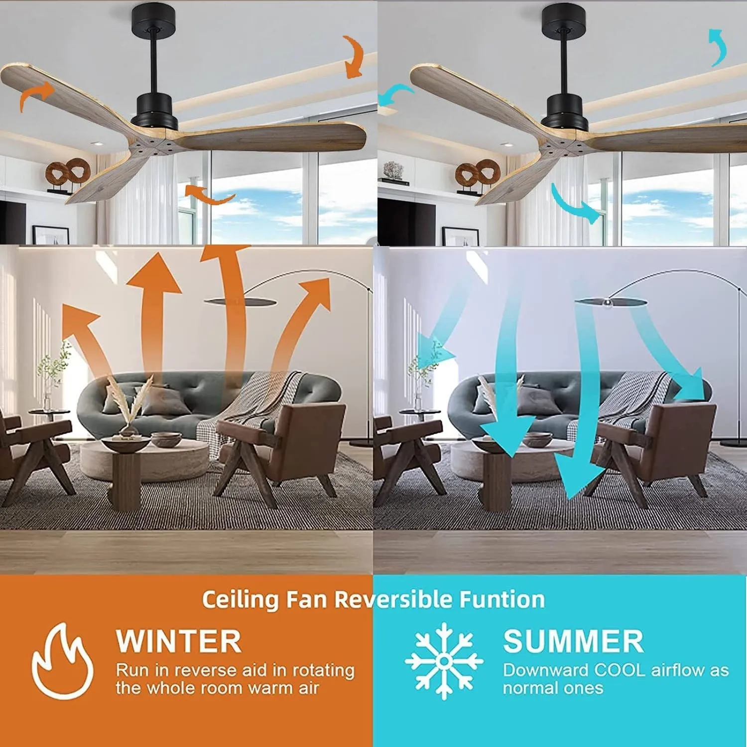 Nordic Ceiling Fan for Home and Restaurant - 42/52 Inch, American Retro Style, Remote-Controlled Electric DC Fan without Light