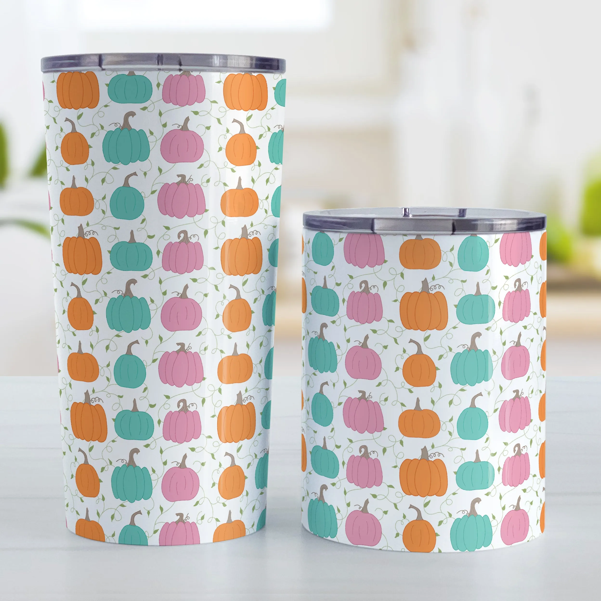 Orange Teal Pink Pumpkin Pattern Tumbler Cup