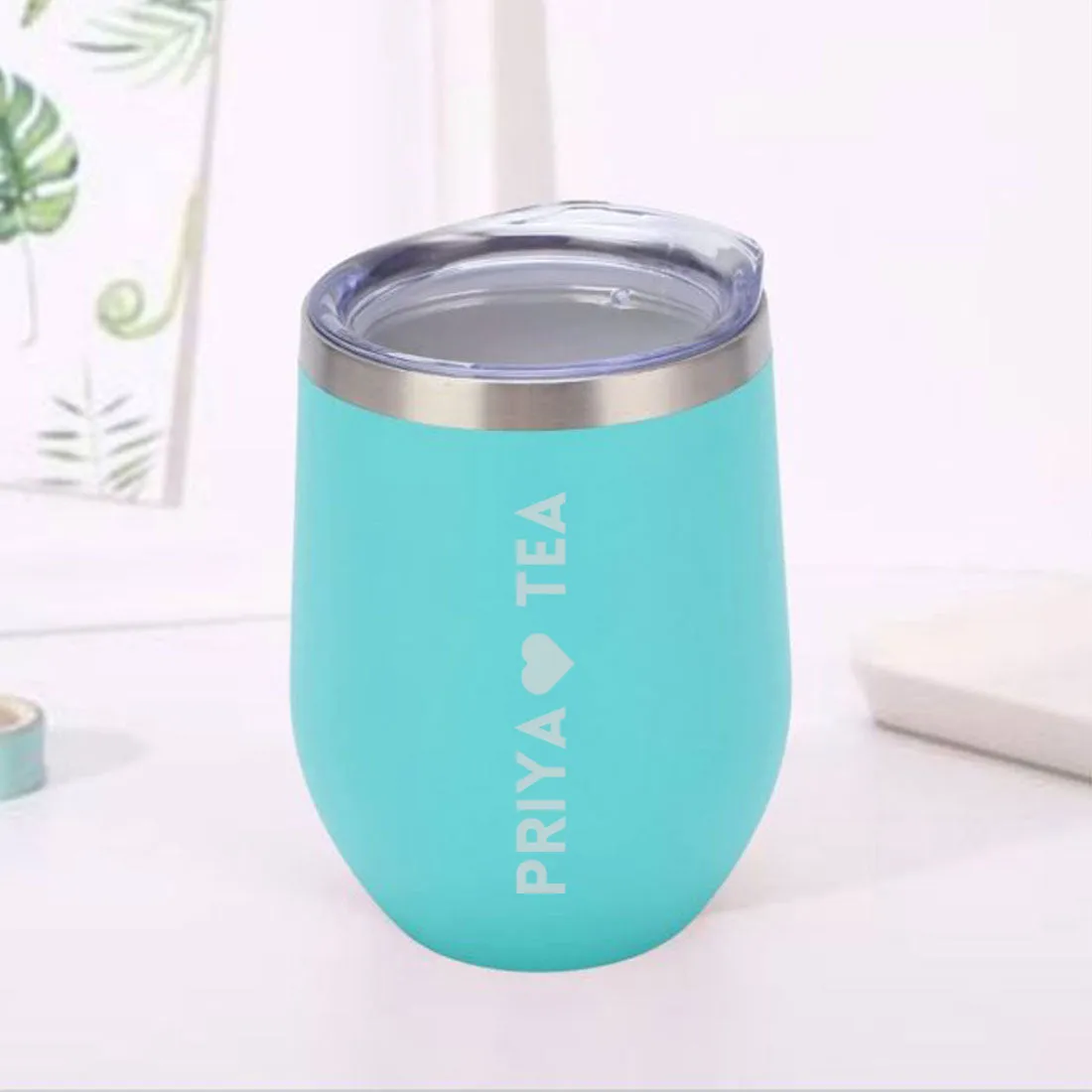 Personalised Coffee Mug With Lid Engraved Stainless Steel Travel Mug Cup (350 ML) - Tea Lover