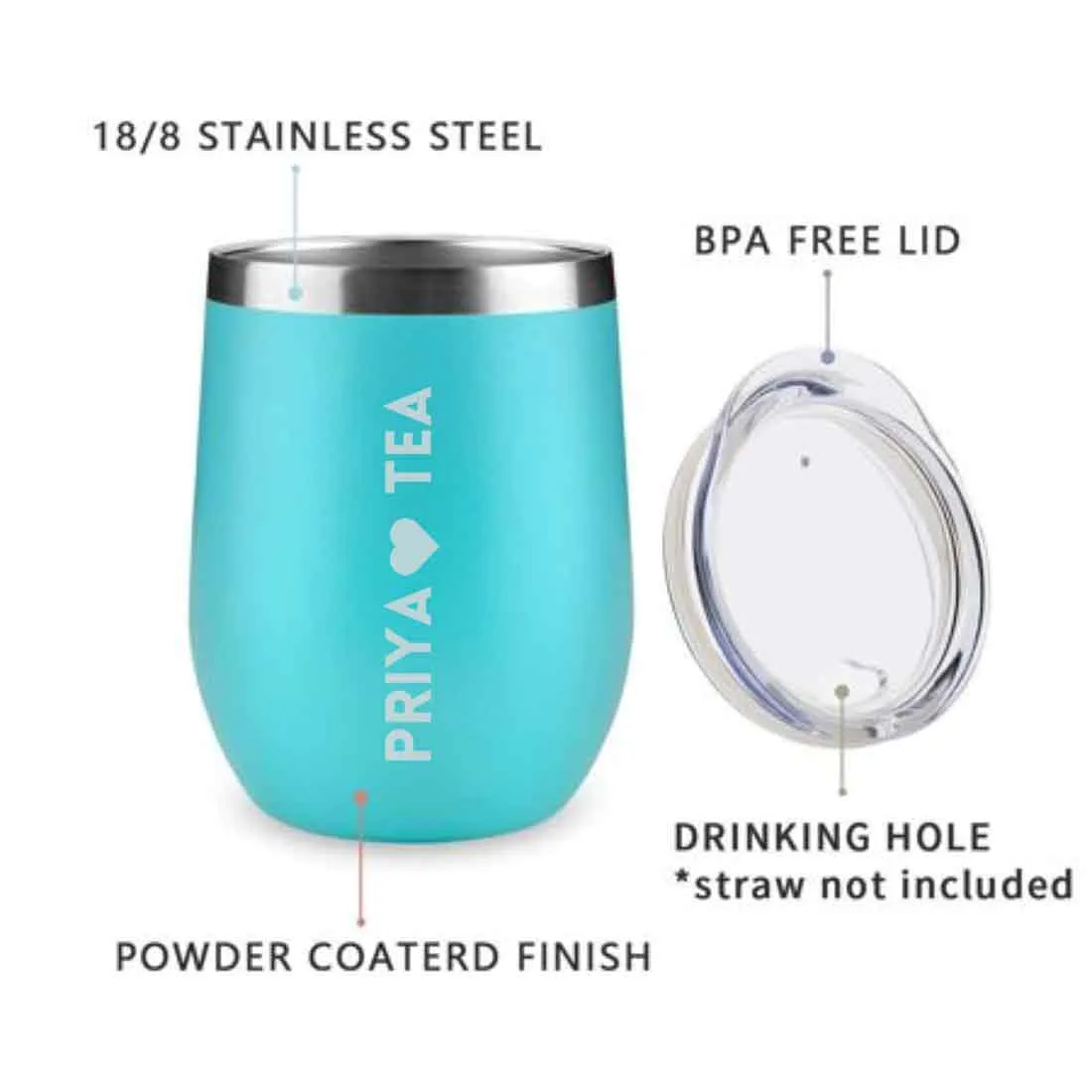 Personalised Coffee Mug With Lid Engraved Stainless Steel Travel Mug Cup (350 ML) - Tea Lover