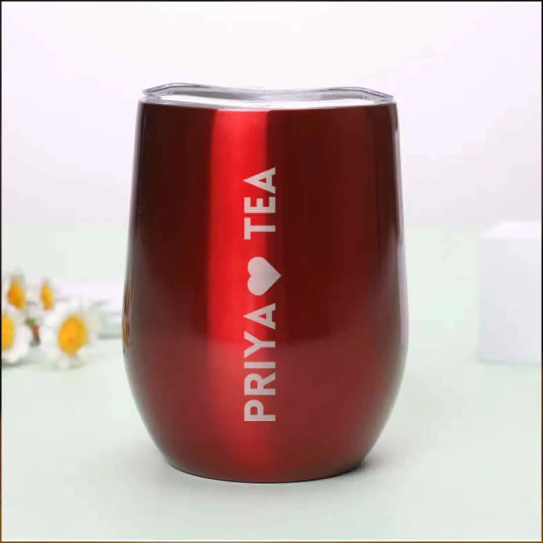 Personalised Coffee Mug With Lid Engraved Stainless Steel Travel Mug Cup (350 ML) - Tea Lover