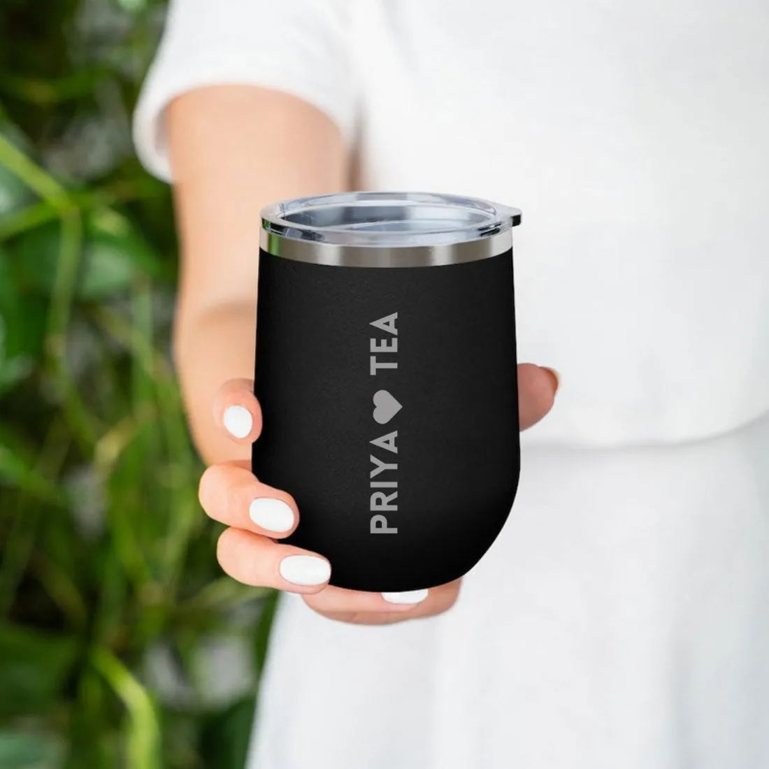 Personalised Coffee Mug With Lid Engraved Stainless Steel Travel Mug Cup (350 ML) - Tea Lover