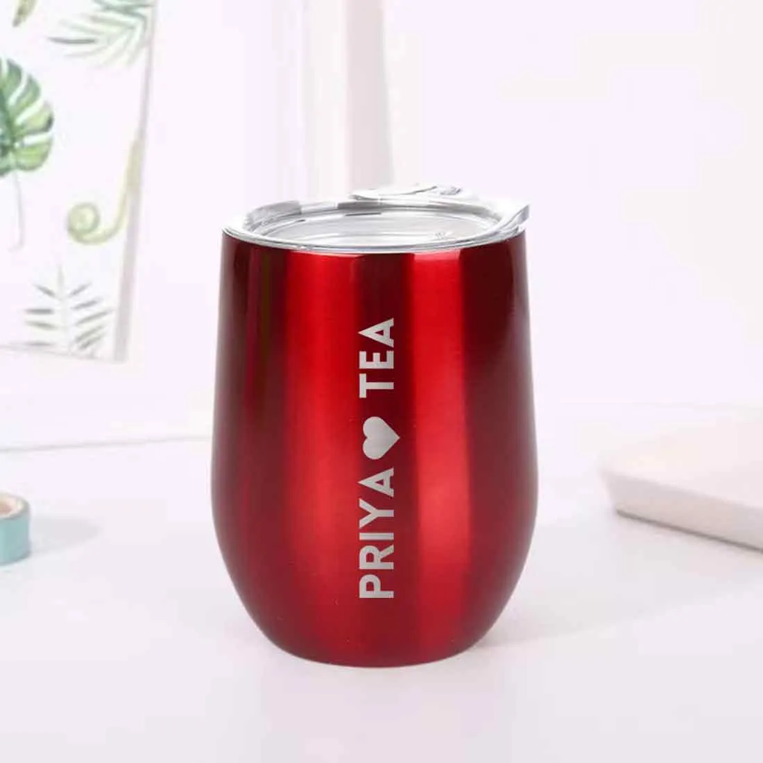 Personalised Coffee Mug With Lid Engraved Stainless Steel Travel Mug Cup (350 ML) - Tea Lover