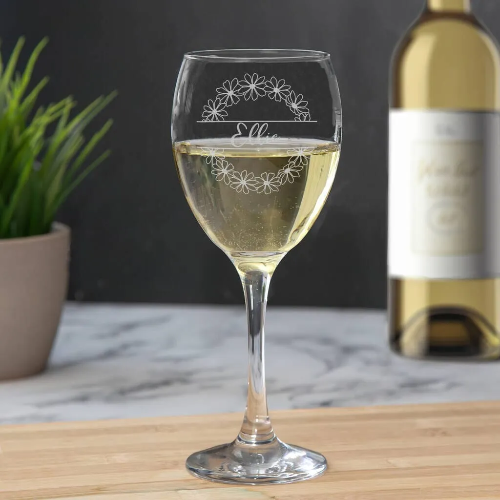 Personalised Wine Glass With Floral Design