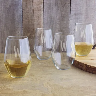 Personalized 19 oz. Contemporary Stemless Wine Glasses (Set of 4)