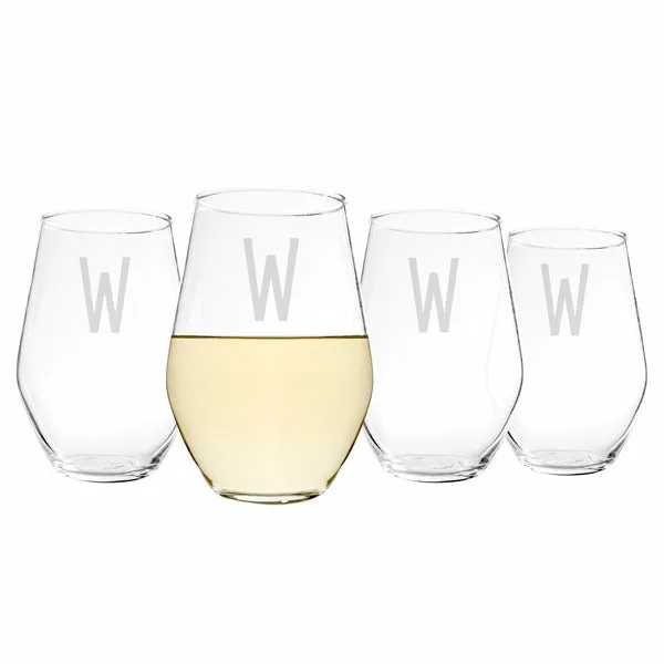 Personalized 19 oz. Contemporary Stemless Wine Glasses (Set of 4)