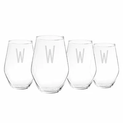 Personalized 19 oz. Contemporary Stemless Wine Glasses (Set of 4)