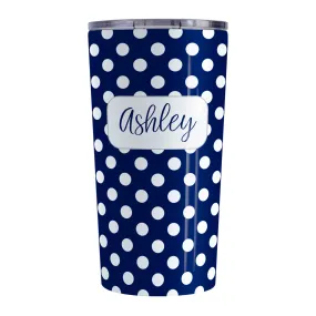 Personalized Dark Blue Polka Dot Tumbler Cup