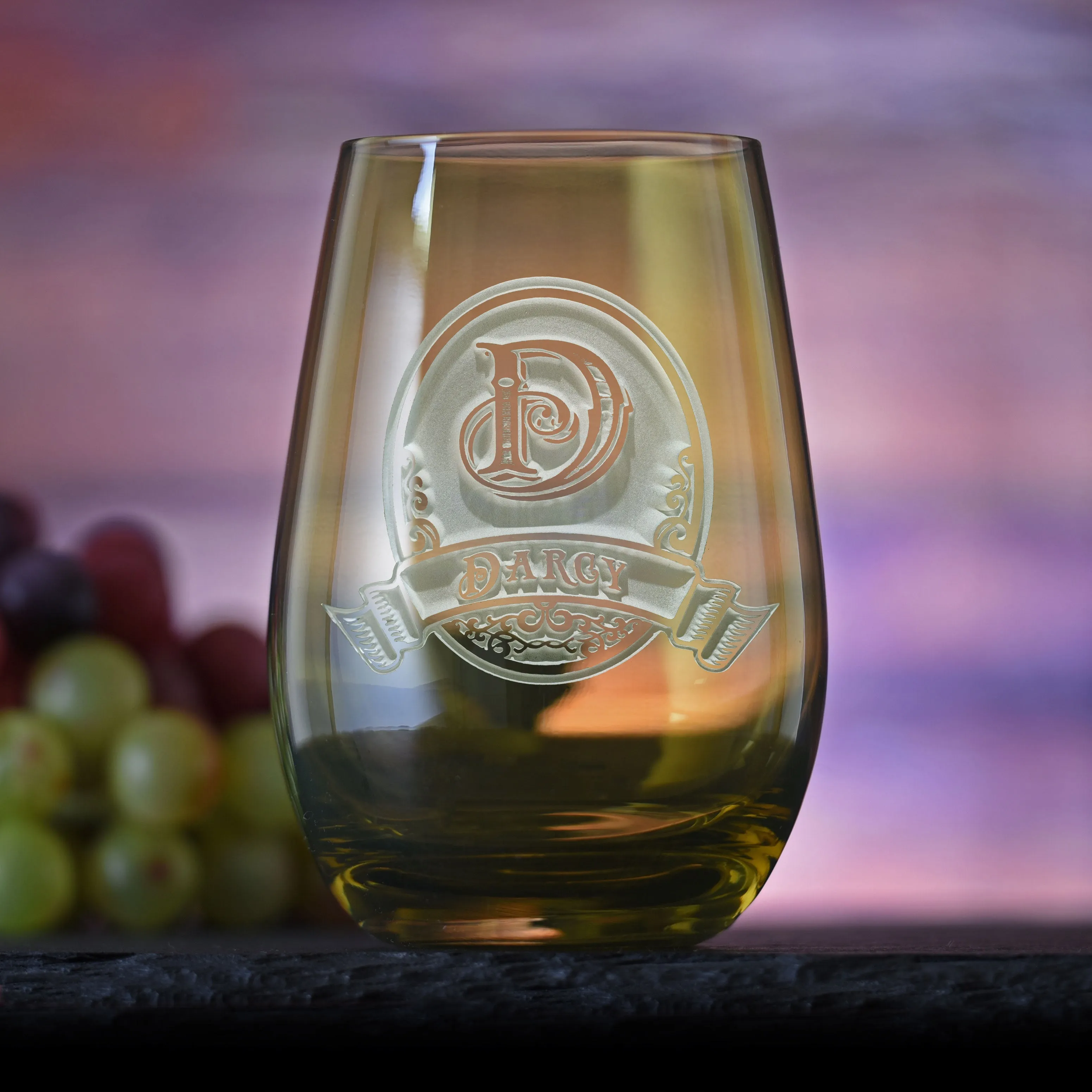 Personalized Green Stemless Wine Glass Tumbler by Crystal Imagery