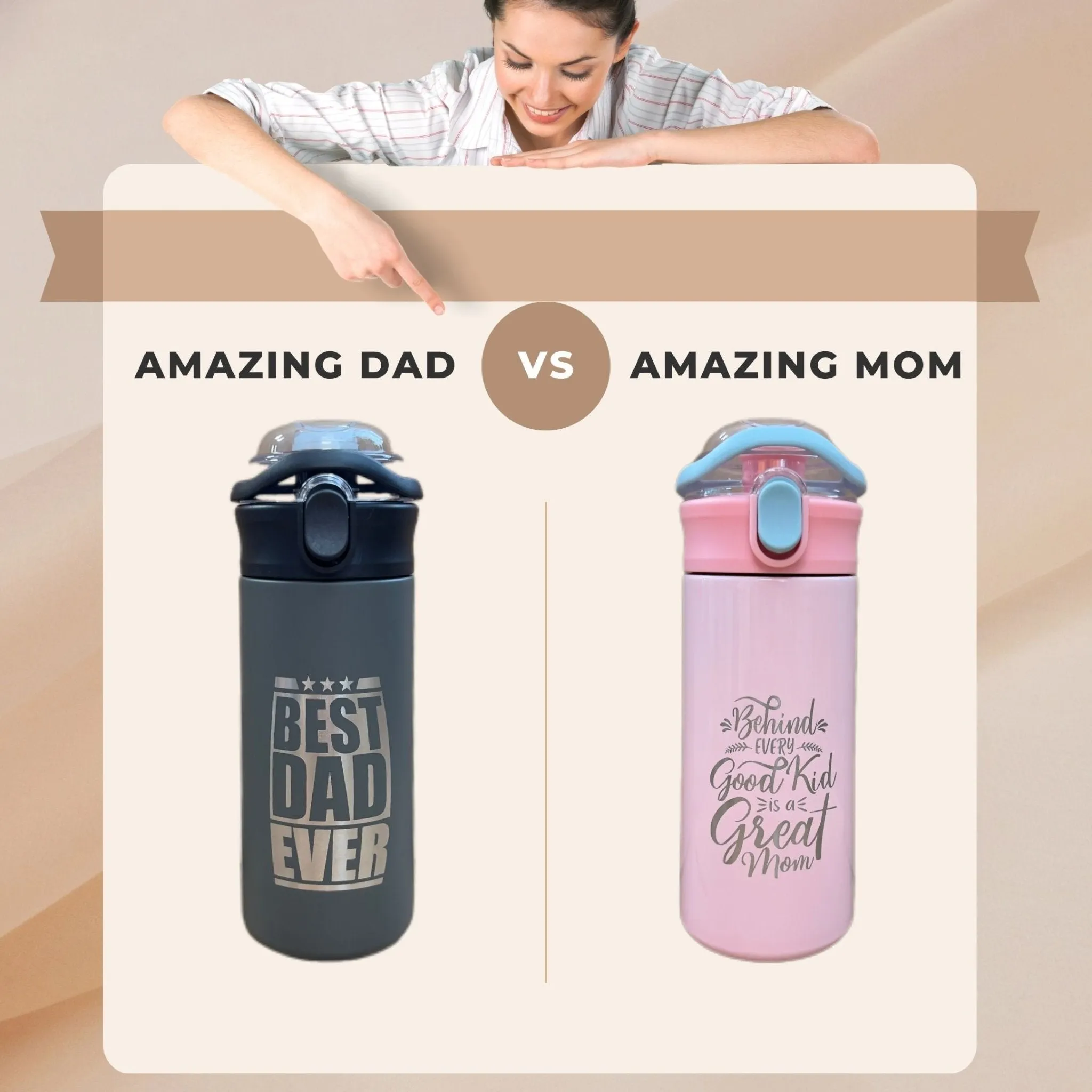 Personalized Tumbler for Kids, Best Dad Ever Amazing Mom Stainless Steel 16.9oz, Custom Tumblers