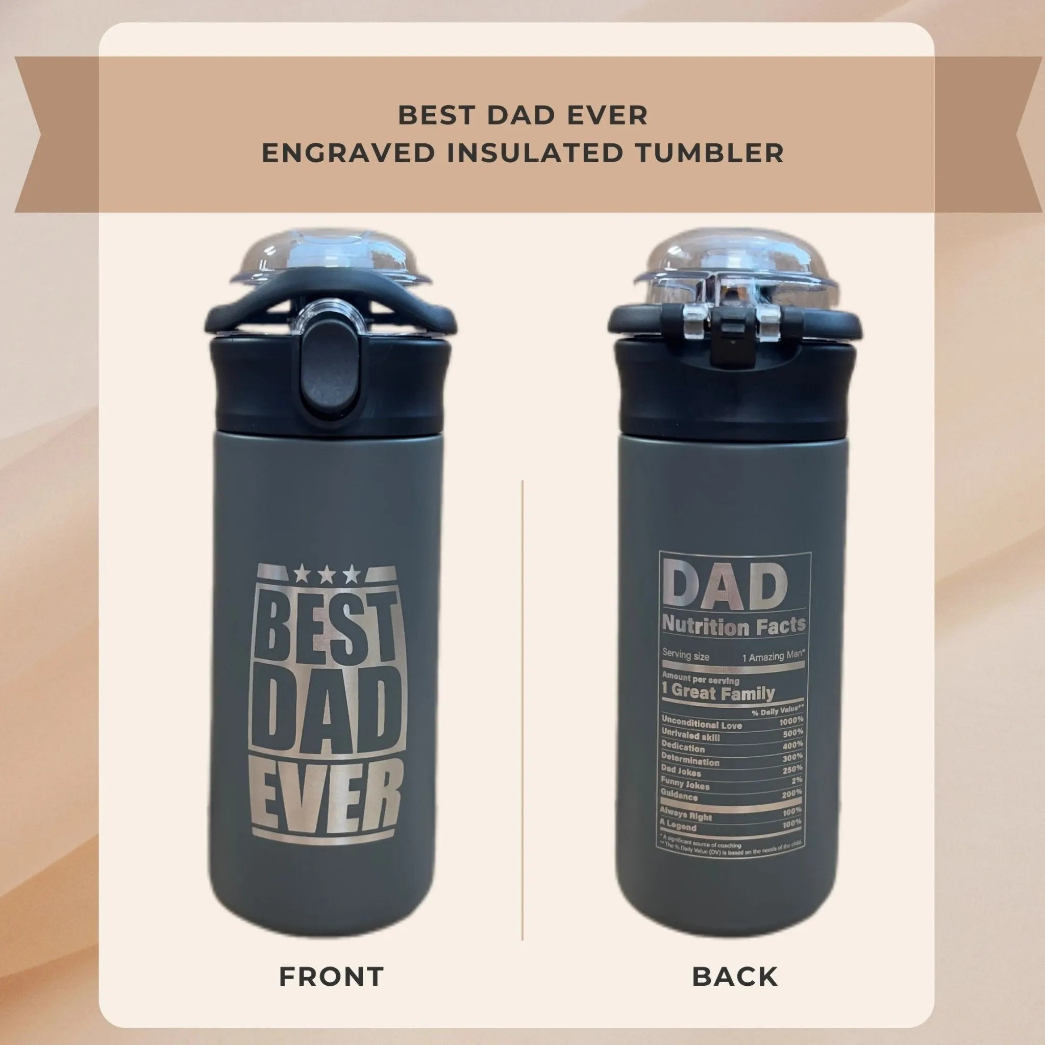 Personalized Tumbler for Kids, Best Dad Ever Amazing Mom Stainless Steel 16.9oz, Custom Tumblers