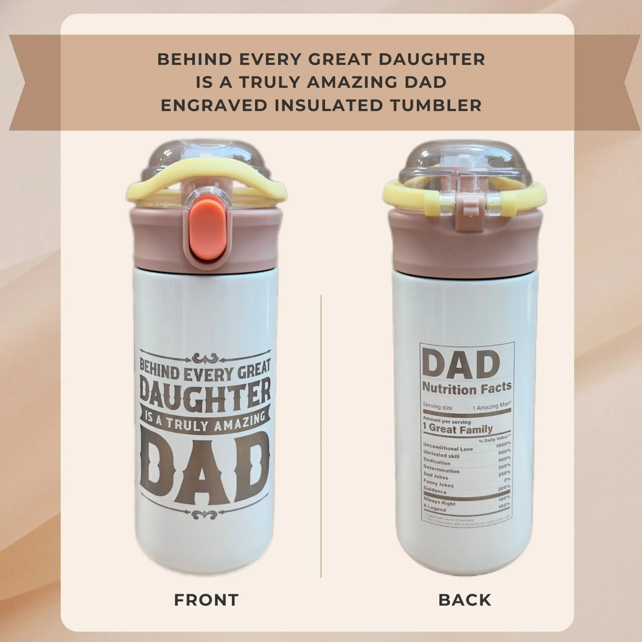 Personalized Tumbler for Kids, Best Dad Ever Amazing Mom Stainless Steel 16.9oz, Custom Tumblers