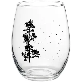 Pine Tree Flock Stemless Wine Glass