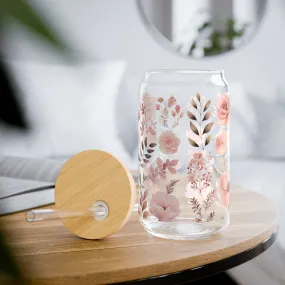 Pink Floral Paradise | Sipper Glass, 16oz