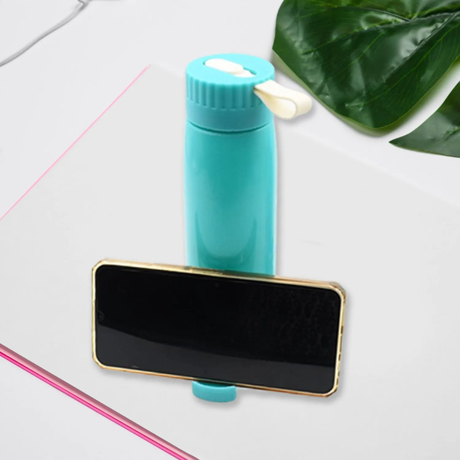 PORTABLE WATER BOTTLE, CREATIVE WHEAT FRAGRANCE GLASS BOTTLE WITH MOBILE PHONE HOLDER WIDE MOUTH GLASS WATER 380ML (MOQ :- 80 PC)