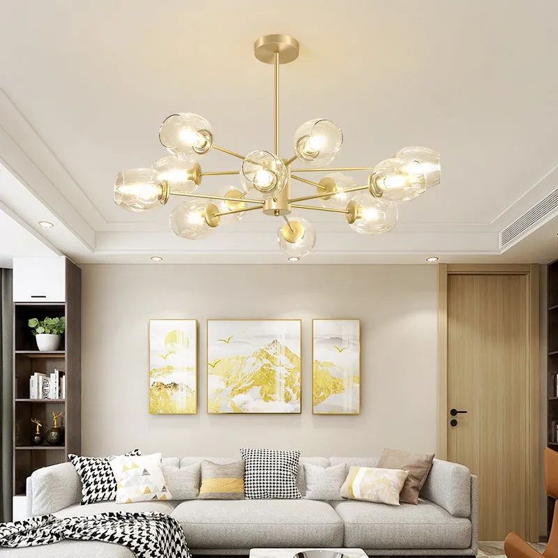 Postmodern Gold Finish Dimpled Glass Cup Chandelier: Stylish Hanging Lamp for Living Room