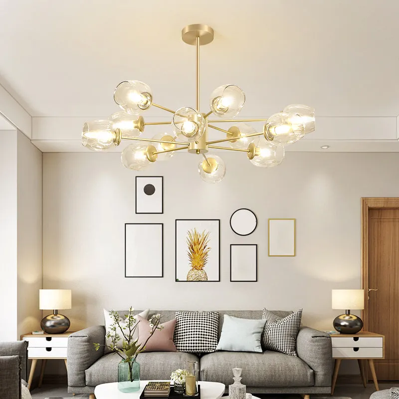 Postmodern Gold Finish Dimpled Glass Cup Chandelier: Stylish Hanging Lamp for Living Room