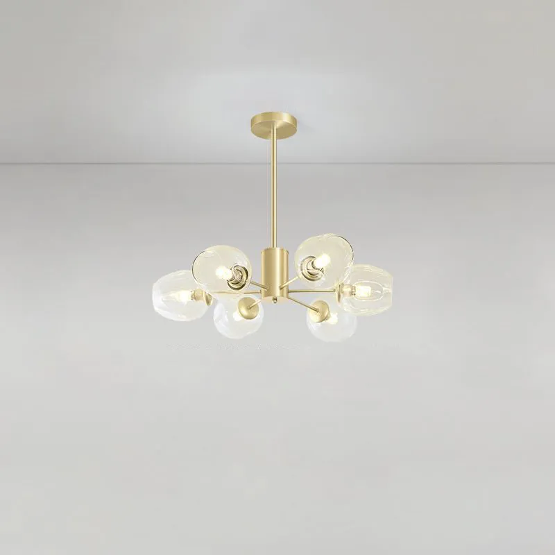 Postmodern Gold Finish Dimpled Glass Cup Chandelier: Stylish Hanging Lamp for Living Room