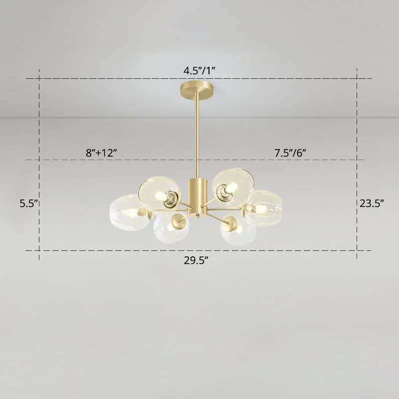 Postmodern Gold Finish Dimpled Glass Cup Chandelier: Stylish Hanging Lamp for Living Room