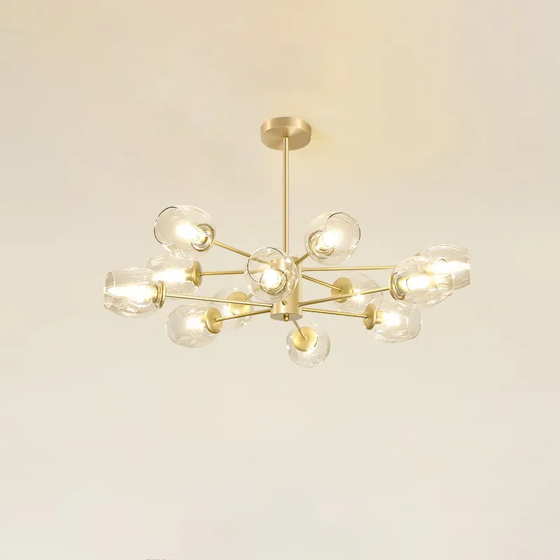 Postmodern Gold Finish Dimpled Glass Cup Chandelier: Stylish Hanging Lamp for Living Room