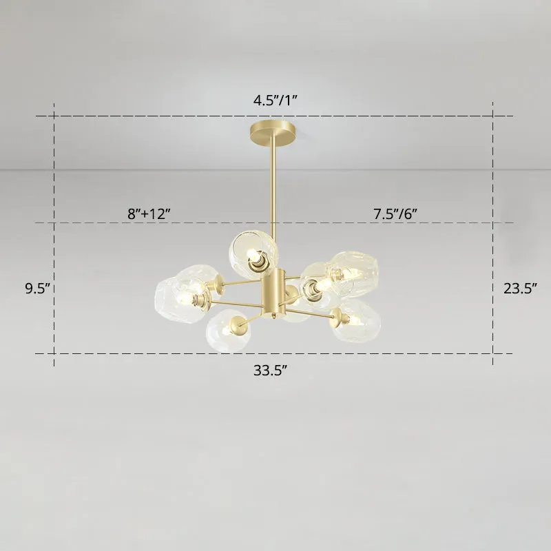 Postmodern Gold Finish Dimpled Glass Cup Chandelier: Stylish Hanging Lamp for Living Room