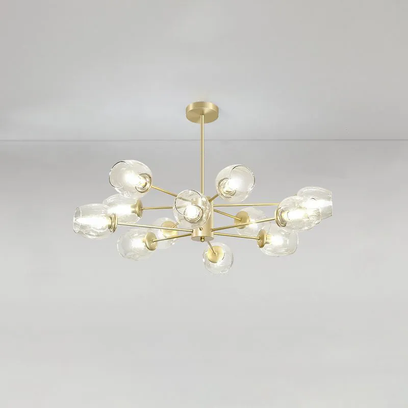 Postmodern Gold Finish Dimpled Glass Cup Chandelier: Stylish Hanging Lamp for Living Room