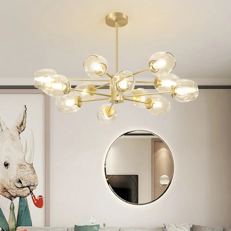 Postmodern Gold Finish Dimpled Glass Cup Chandelier: Stylish Hanging Lamp for Living Room