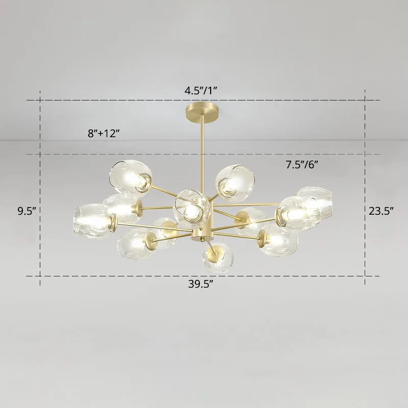 Postmodern Gold Finish Dimpled Glass Cup Chandelier: Stylish Hanging Lamp for Living Room