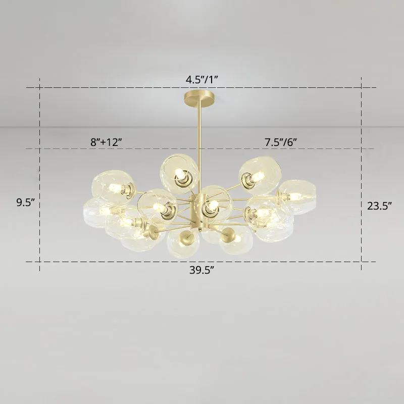 Postmodern Gold Finish Dimpled Glass Cup Chandelier: Stylish Hanging Lamp for Living Room