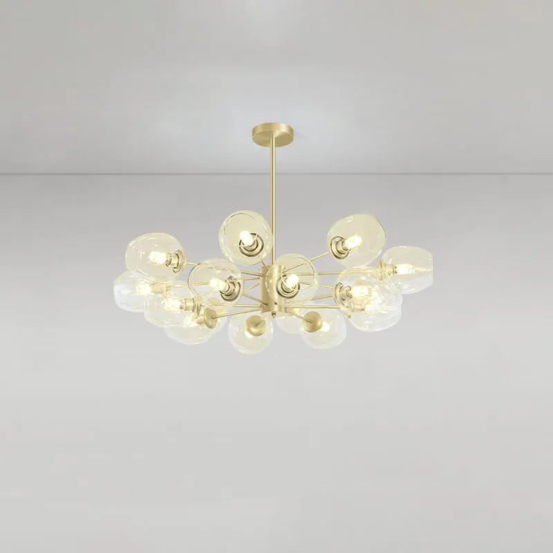 Postmodern Gold Finish Dimpled Glass Cup Chandelier: Stylish Hanging Lamp for Living Room