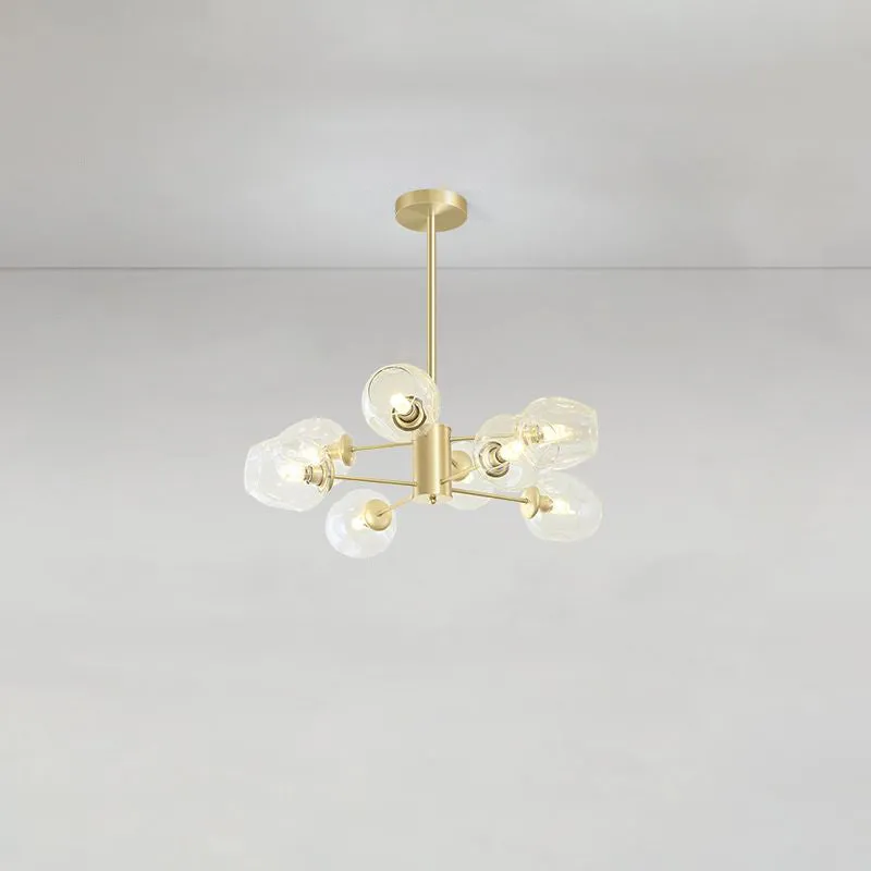 Postmodern Gold Finish Dimpled Glass Cup Chandelier: Stylish Hanging Lamp for Living Room