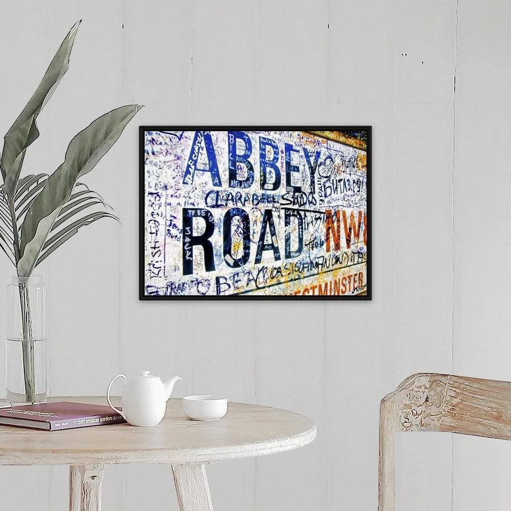 "Abbey Road road sign, London" Black Float Frame Canvas Art