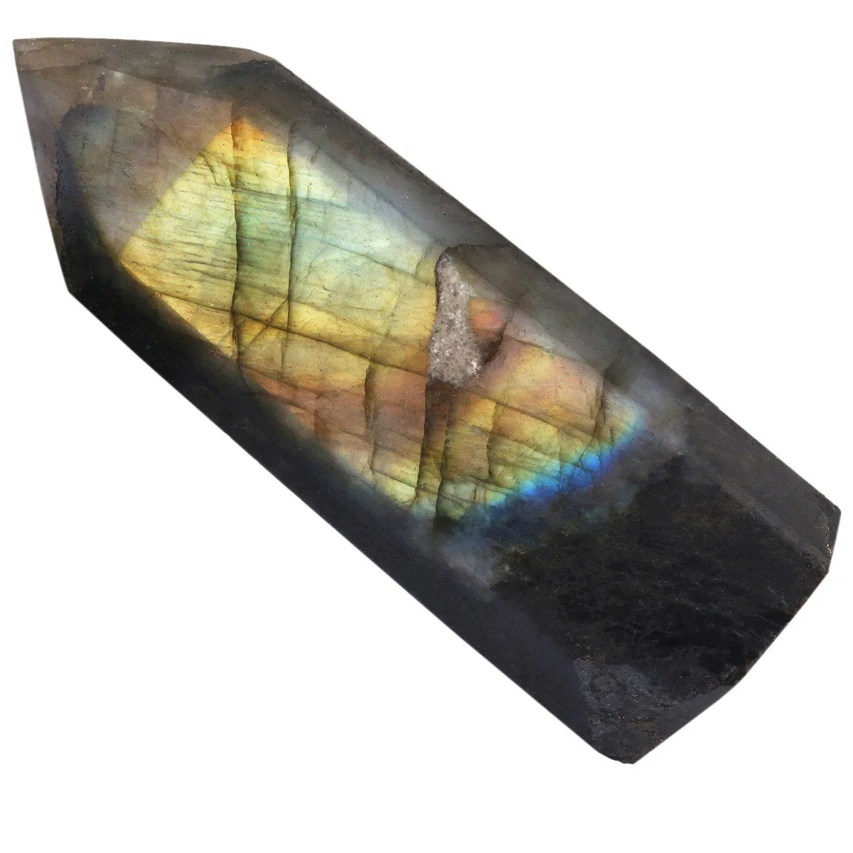 rockcloud Labradorite Healing Crystal Point Faceted Prism Wand Carved Reiki Stone Figurine