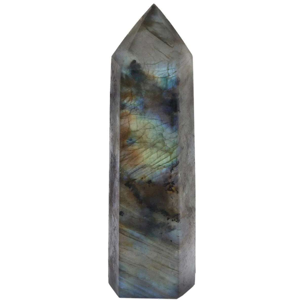 rockcloud Labradorite Healing Crystal Point Faceted Prism Wand Carved Reiki Stone Figurine