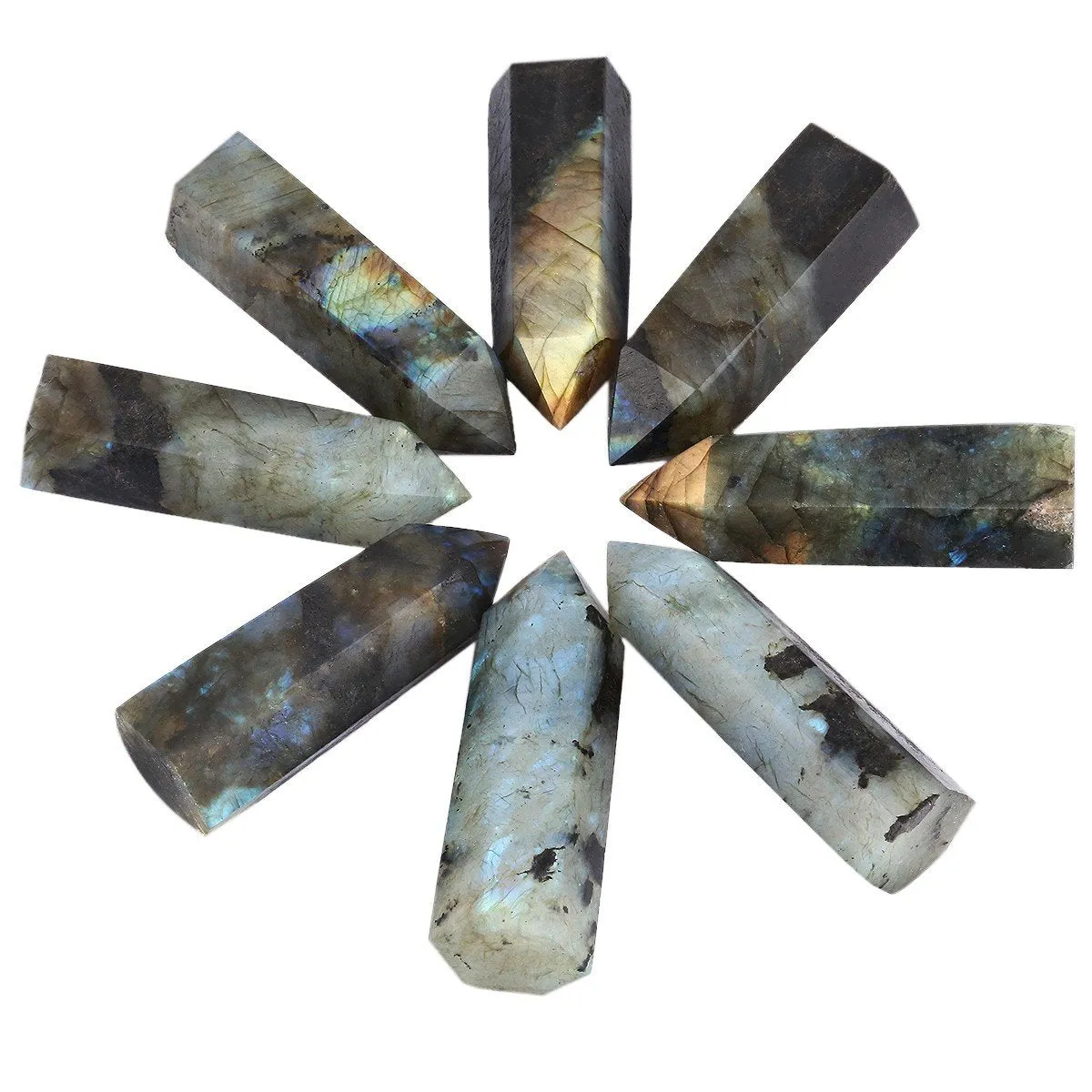 rockcloud Labradorite Healing Crystal Point Faceted Prism Wand Carved Reiki Stone Figurine