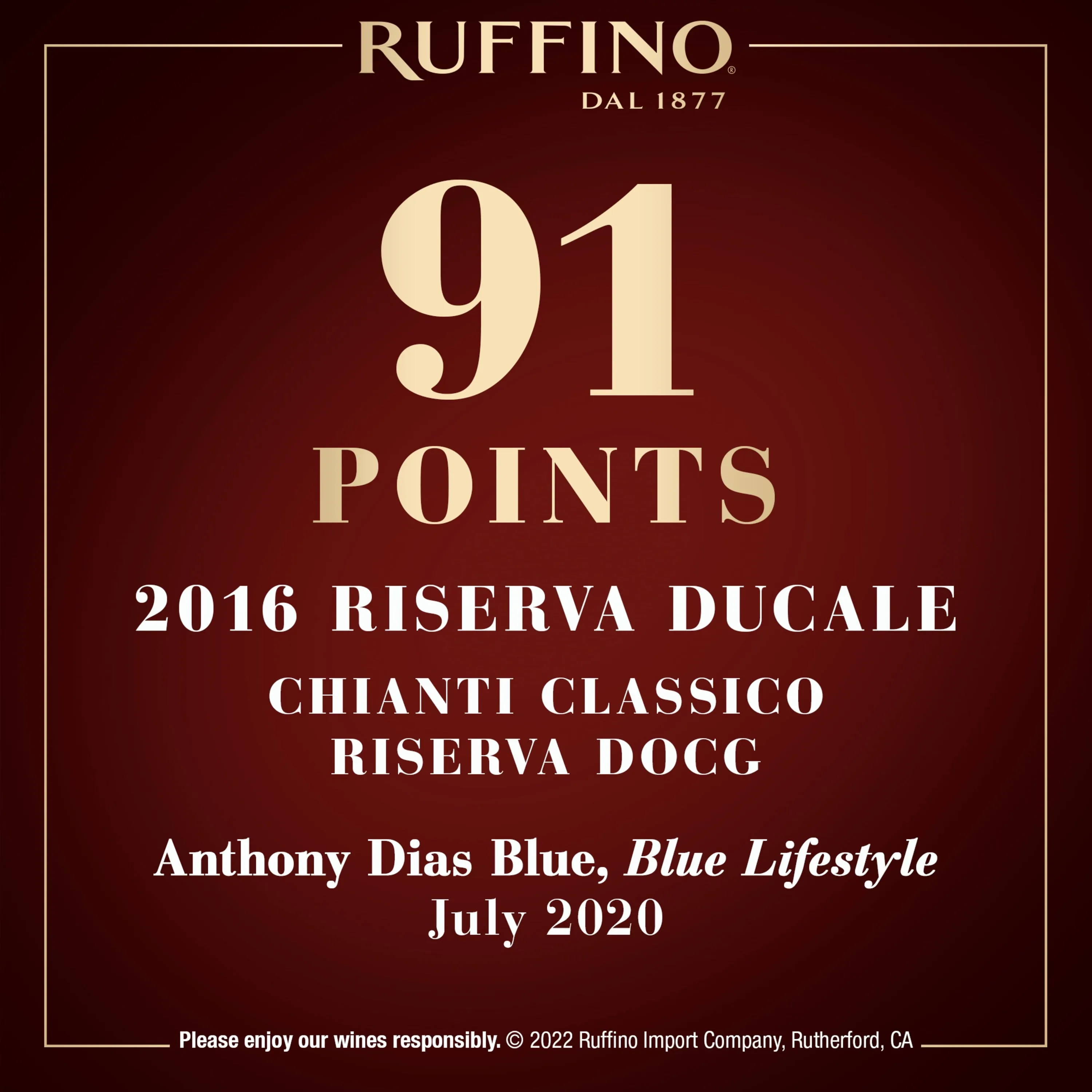 Ruffino Riserva Ducale Chianti Classico DOCG Sangiovese Red Blend, Italian Red Wine, 750 ml Bottle, 14% ABV