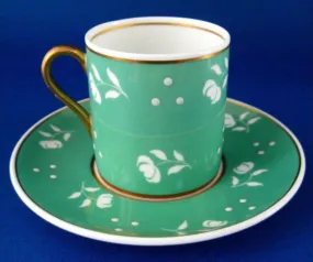 Shelley Green Stencil Mocha Cup And Saucer Raised Dots Chintz 1940