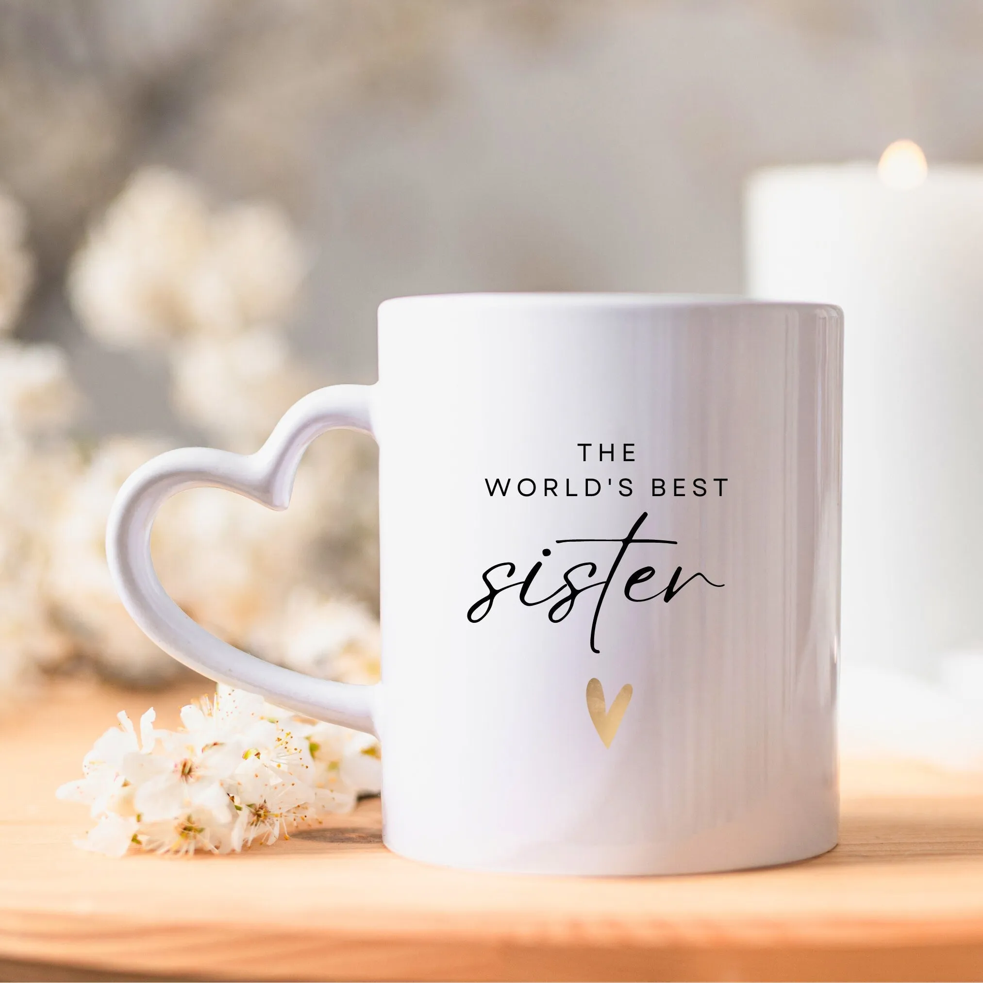 Sister Gift Personalised Coffee Cup - Mug with Gold Heart