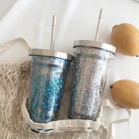 Stainless Steel Straw Colorful Sparkles Large Glass